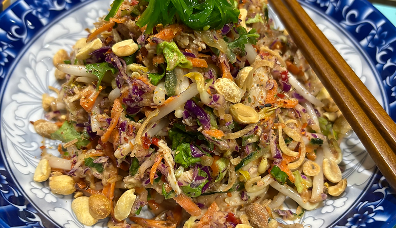 Asian noodle salad with peanuts and herbs